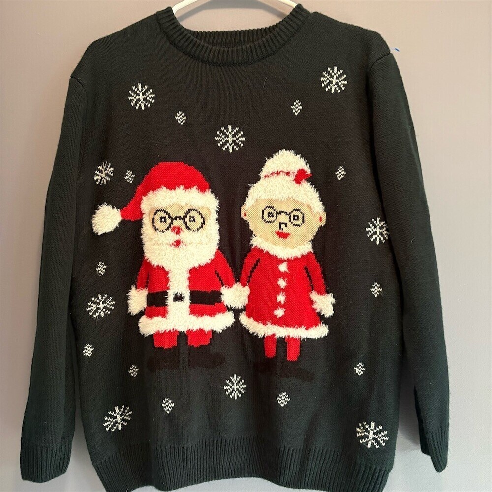 Forever 21 Sweater Womens Size S Green Ugly Christmas Santa Mrs Claus Knit